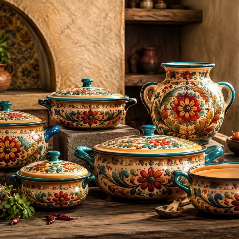 Cazuela de Barro Floral Premium - artesanía mexicana TONALI